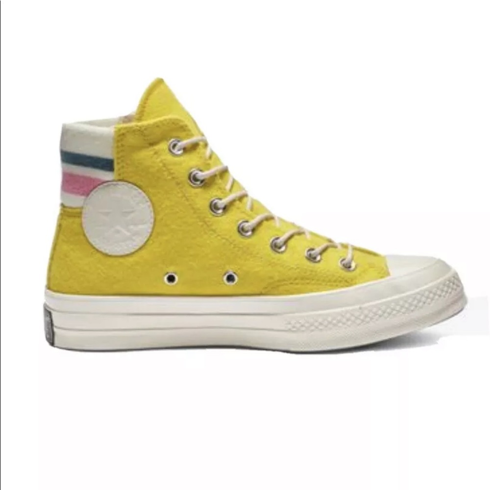 Converse Yellow High-Top Sneakers with Pink and Teal Accent